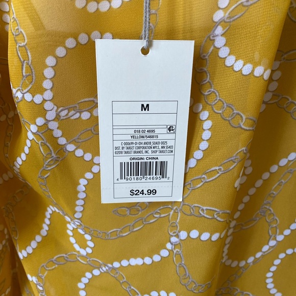 NWT A New Day Semi-Sheer Mustard Print Blouse - Picture 4 of 5